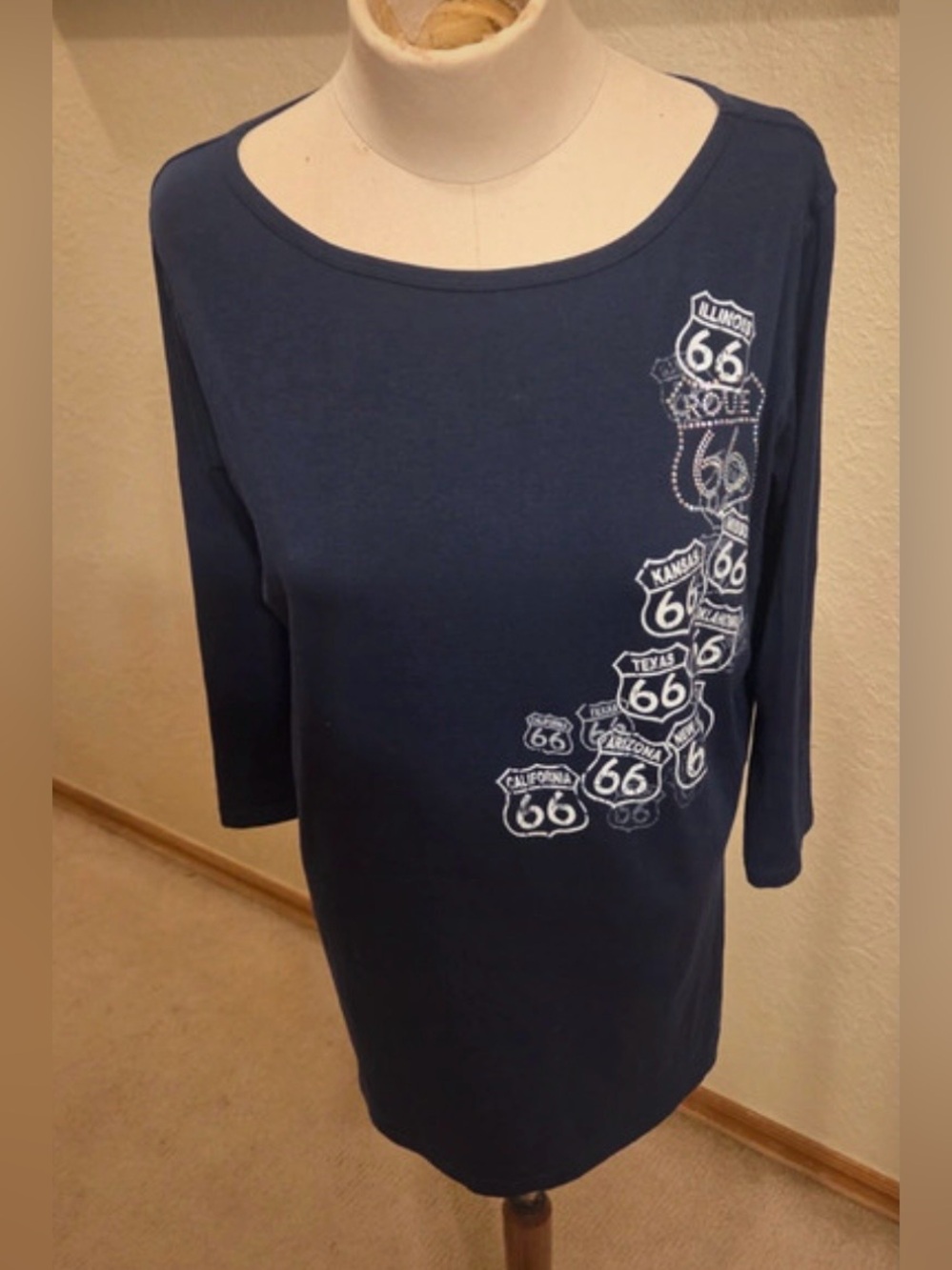 Anvil Navy Long Sleeve Route 66 Graphic Tee